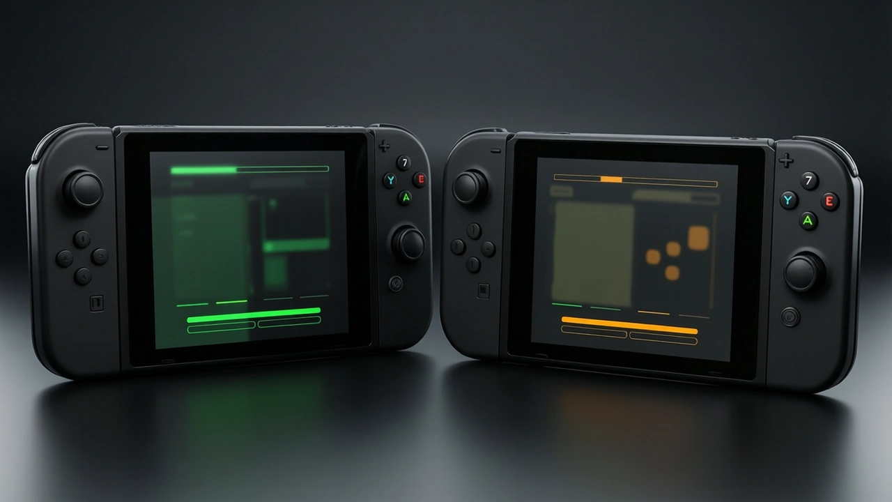 Two crash game screens side by side on a dark surface, the left one crisp and correctly aligned, the right one subtly wrong with its control panel shifted and its colours slightly off