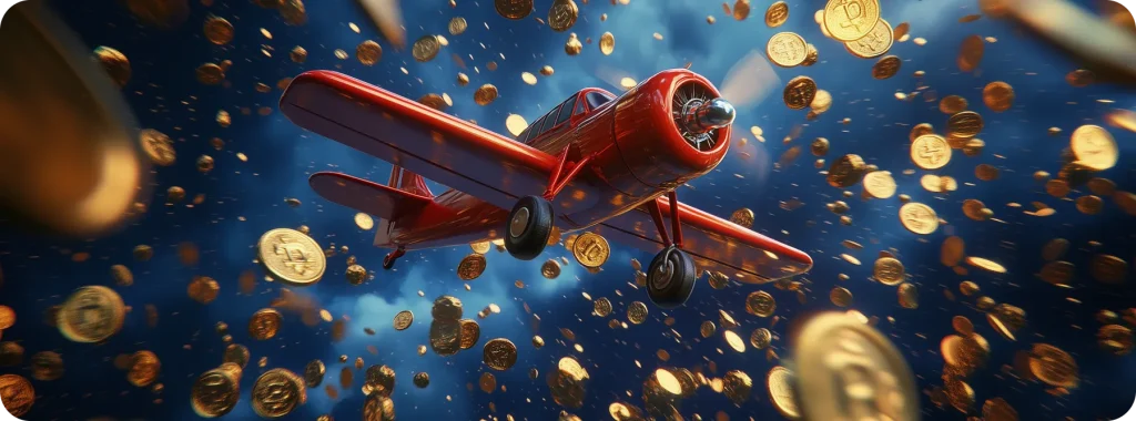 plane in the flight with coins aviator bet